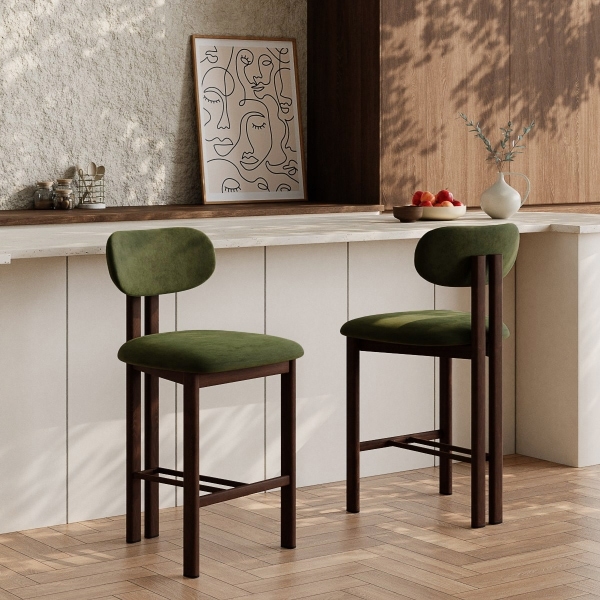 Arbor Kitchen Stool, Olive Green Sustainable Velvet