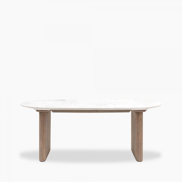 Arno 8 Seat Dining Table, Grey Mango Wood & White Marble