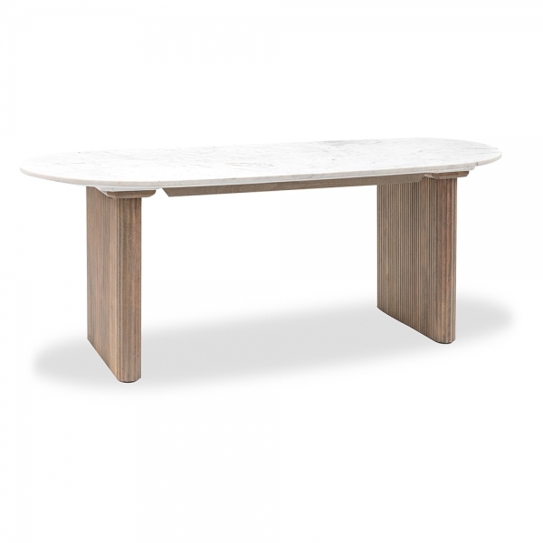 Arno 8 Seat Dining Table, Grey Mango Wood & White Marble