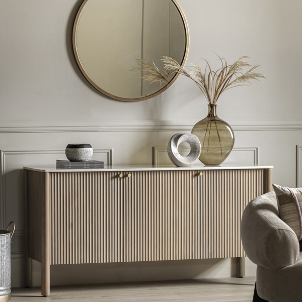 Arno Sideboard, Grey Mango Wood & White Marble