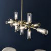 Aster Ribbed Glass Linear Pendant Chandelier, Brass
