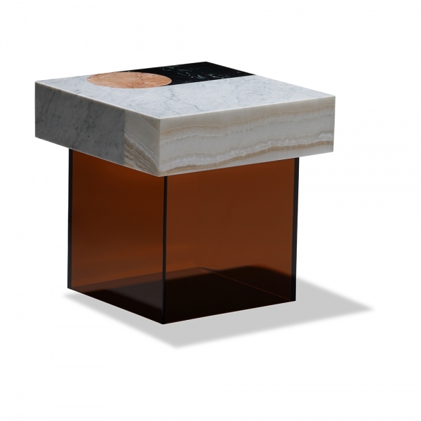 Atmos Side Table, Marble & Brown Acrylic