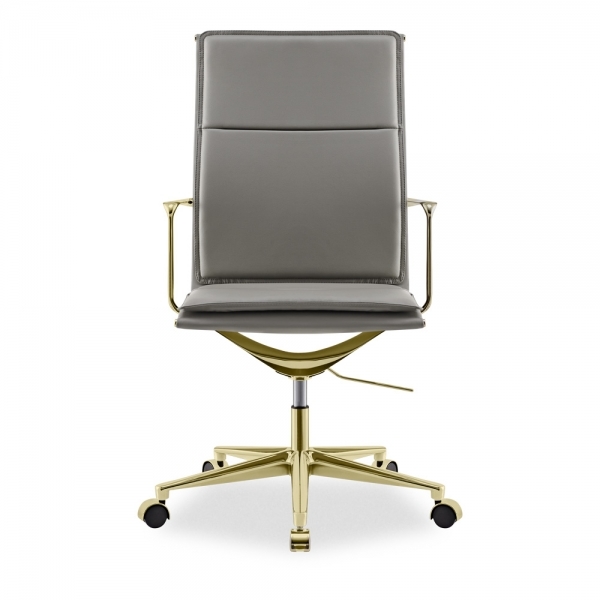 Bria High Back Office Chair, Grey & Brass