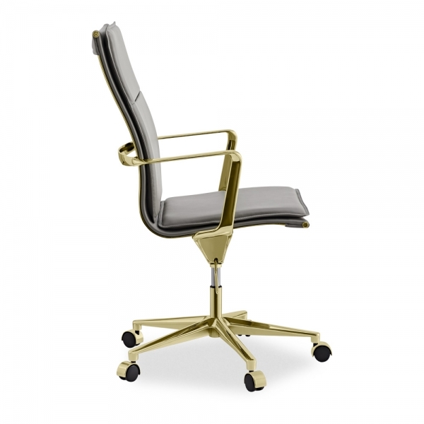 Bria High Back Office Chair, Grey & Brass