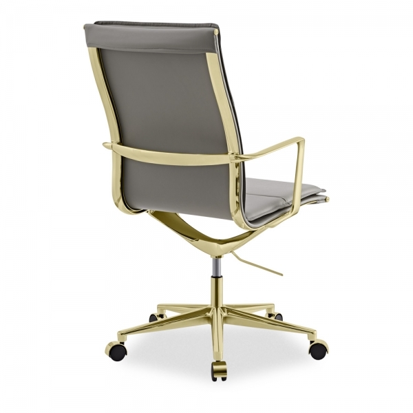 Bria High Back Office Chair, Grey & Brass
