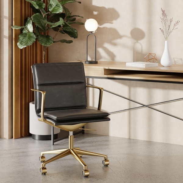 Bria Low Back Office Chair, Black & Brass