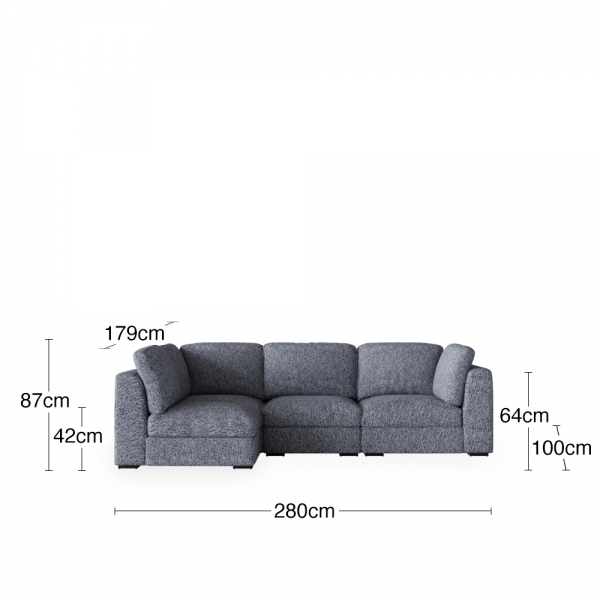 Brigitte 3 Seater Corner Sofa, Blue Chenille