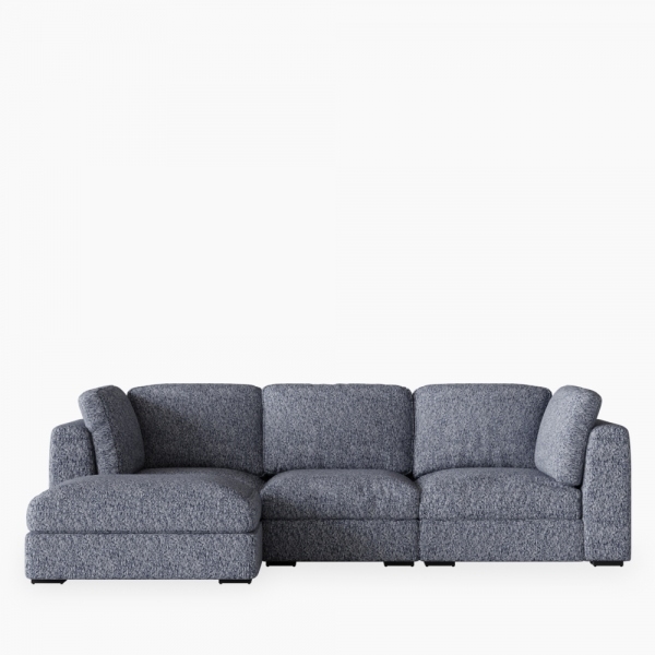 Brigitte 3 Seater L Shape Sofa, Blue Chenille