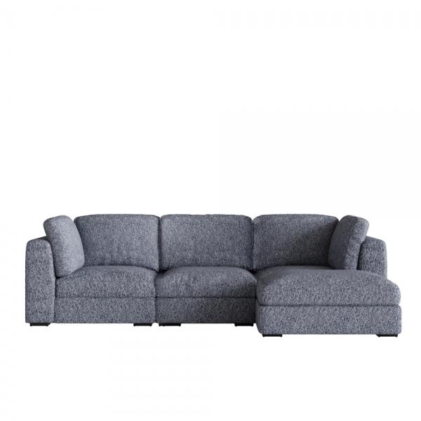 Brigitte 3 Seater L Shape Sofa, Blue Chenille