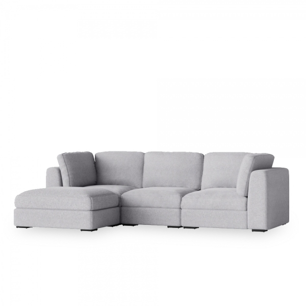Brigitte 3 Seater L Shape Sofa, Light Grey Chenille