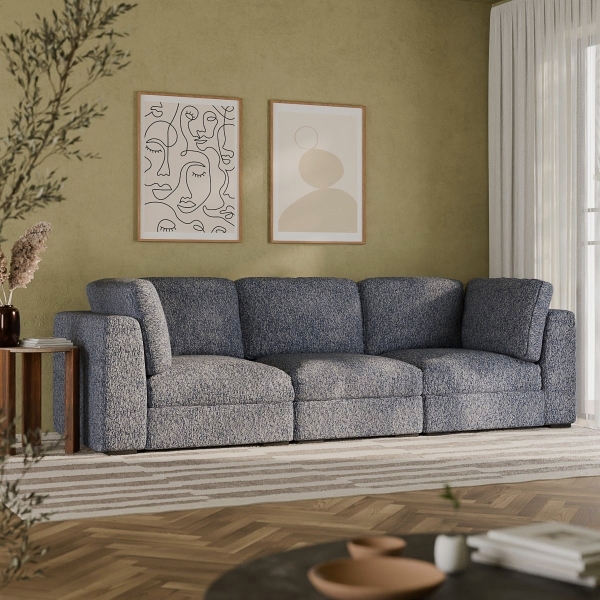 Brigitte 3 Seater Sofa, Blue Chenille