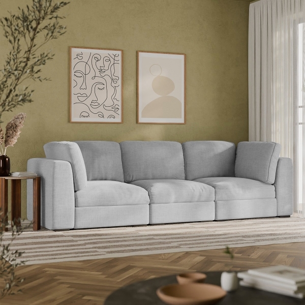 Brigitte 3 Seater Sofa, Light Grey Chenille