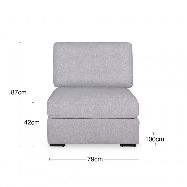 Brigitte One Seat Sofa Section, Light Grey Chenille