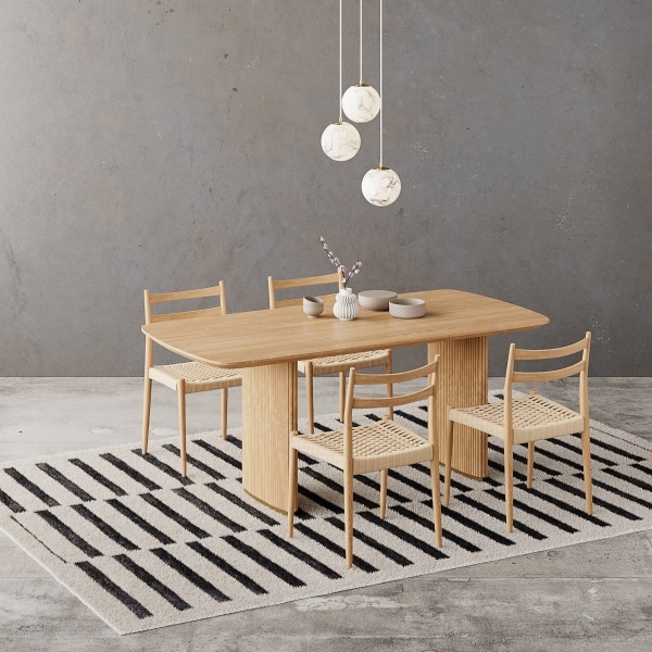 Caleb 4 Chairs Dining Set, Natural Weave & Oak