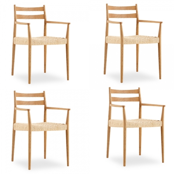 Caleb 4 Chairs Dining Set, Natural Weave & Oak
