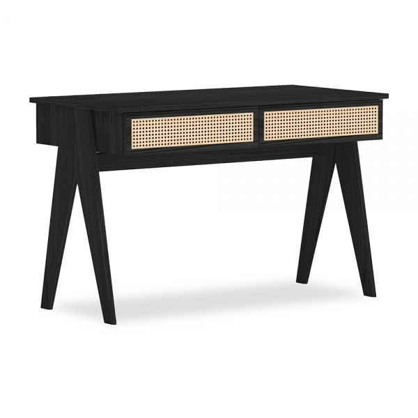 Campbell Large Office Desk, Black & Cane