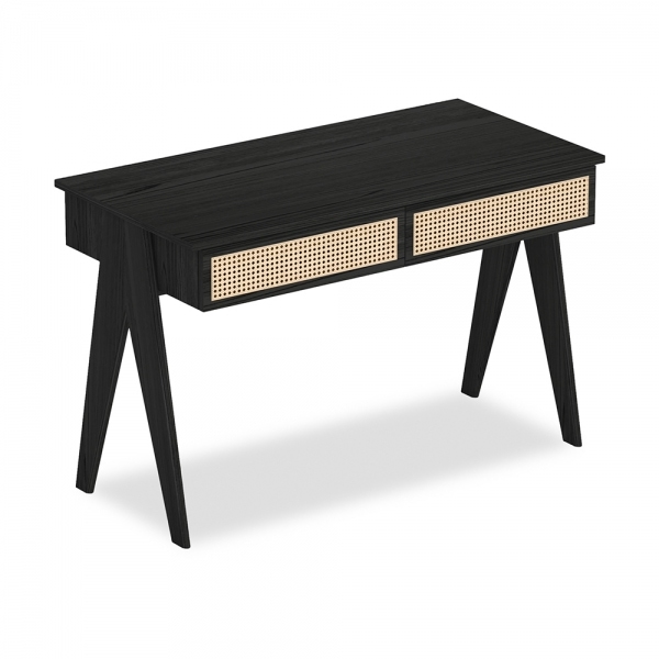 Campbell Large Office Desk, Black & Cane