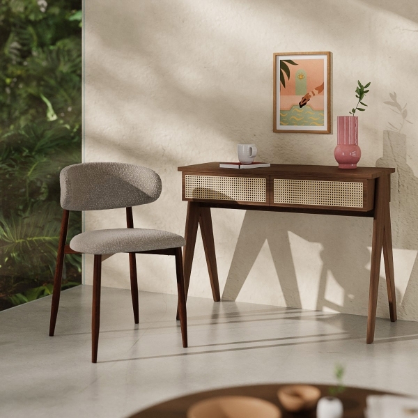 Campbell Office Desk, Walnut Effect & Cane