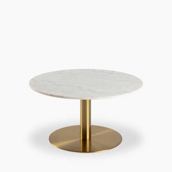 Corby Round Coffee Table, White Marble & Brass