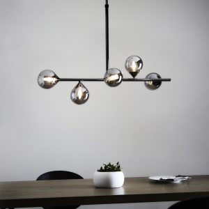 Elias Pendant Chandelier, Smokey Glass & Chrome Black