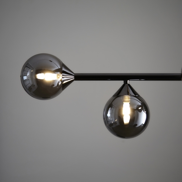 Elias Pendant Chandelier, Smokey Glass & Chrome Black
