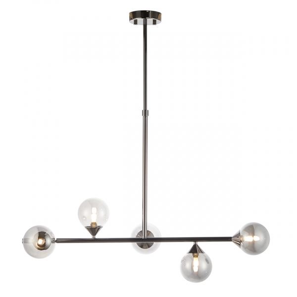Elias Pendant Chandelier, Smokey Glass & Chrome Black