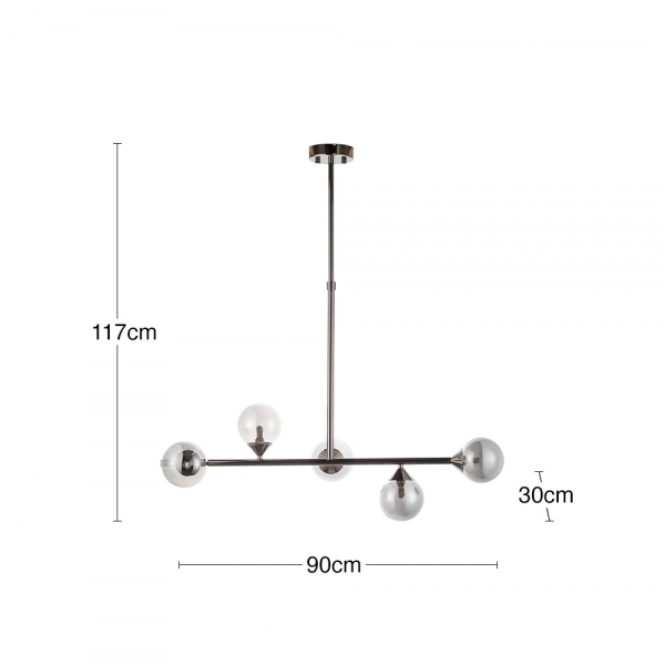 Elias Pendant Chandelier, Smokey Glass & Chrome Black