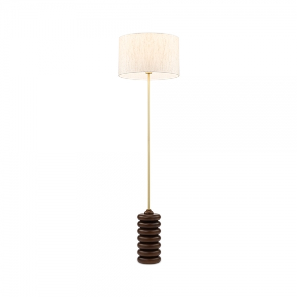 Elodie Floor Lamp, White Linen & Walnut