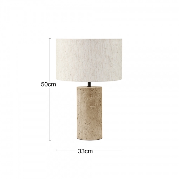 Emberlyn Table Lamp, White Linen & Travertine