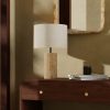 Emberlyn Table Lamp, White Linen & Travertine