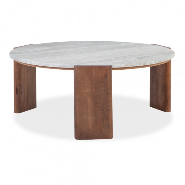Emil Round Coffee Table, Dark Mango Wood & Grey Marble