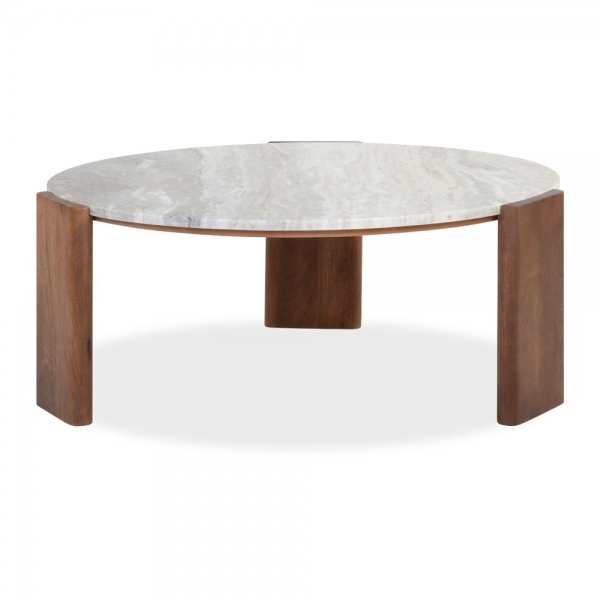 Emil Round Coffee Table, Dark Mango Wood & Grey Marble