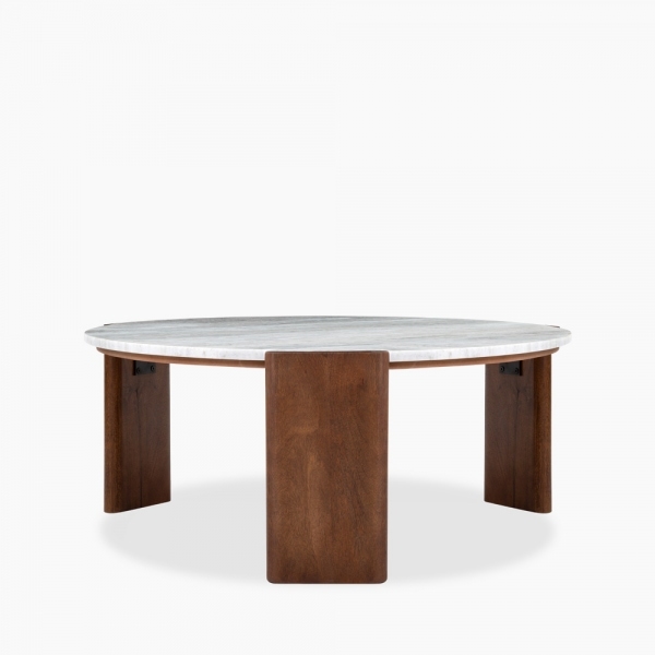 Emil Round Coffee Table, Dark Mango Wood & Grey Marble