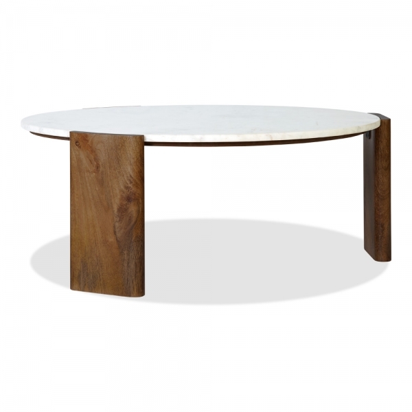 Emil Round Coffee Table, Dark Mango Wood & White Marble