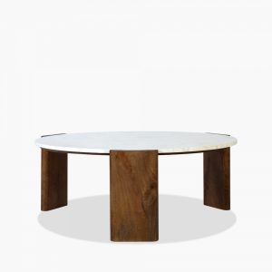 Emil Round Coffee Table, Dark Mango Wood & White Marble