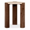 Emil Round Side Table, Dark Mango Wood & Travertine