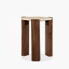 Emil Round Side Table, Dark Mango Wood & Travertine