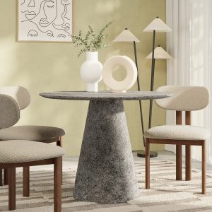 Finnley 4 Seat Round Dining Table, Concrete Effect