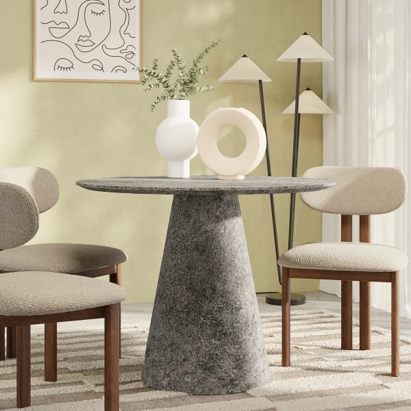 Finnley 4 Seat Round Dining Table, Concrete Effect