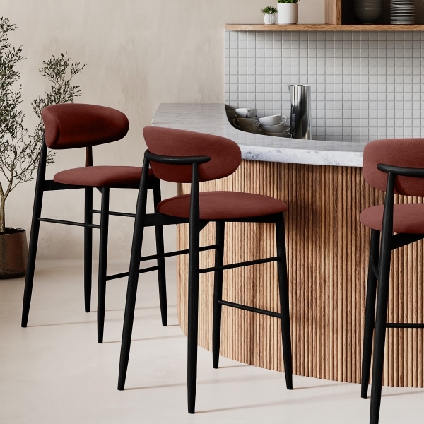 Halston Bar Stool, Rust Sustainable Velvet