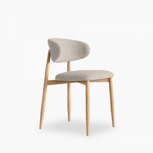 Halston Dining Chair, Speckled Stone Sustainable Boucle & Oak Effect