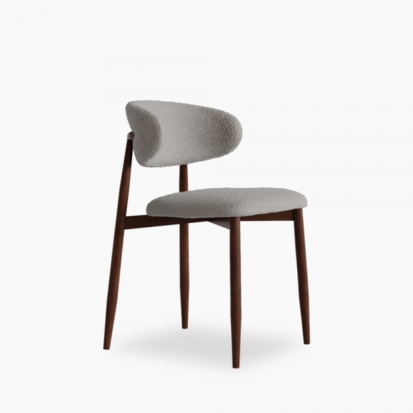 Halston Dining Chair, Speckled Stone Sustainable Boucle & Walnut Effect