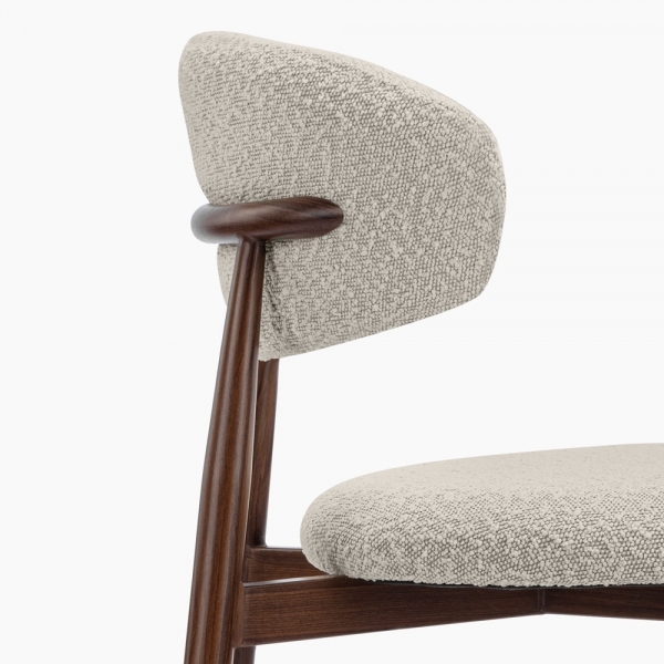 Halston Dining Chair, Speckled Stone Sustainable Boucle & Walnut Effect