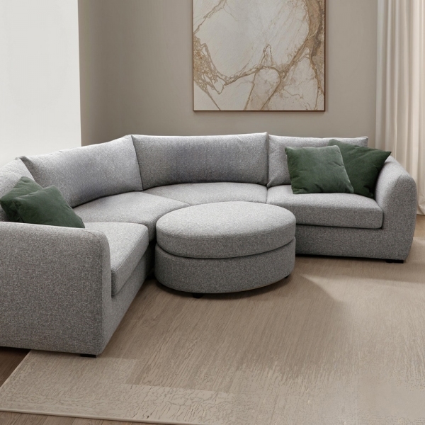 Hayden Curved Middle Section, Grey Chenille