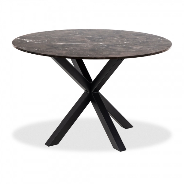 Heaven 4 Seat Round Dining Table, Brown Marble & Black