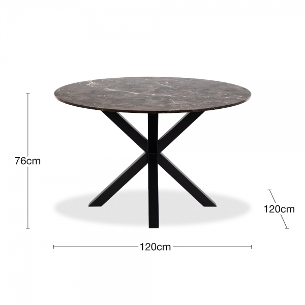 Heaven 4 Seat Round Dining Table, Brown Marble & Black
