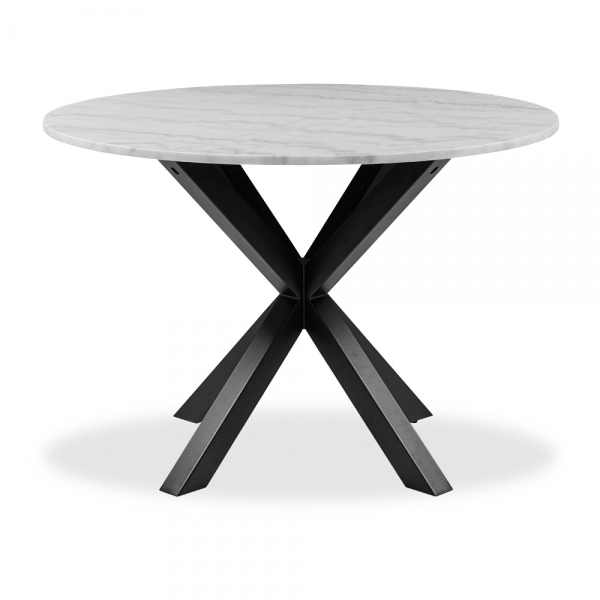 Heaven 4 Seat Round Dining Table, White Marble & Black