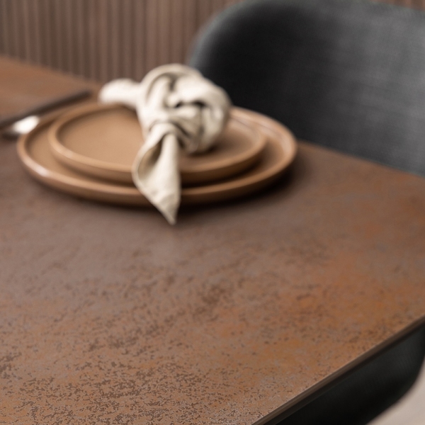 Heaven 6-8 Seat Extendable Dining Table, Rustic Brown Ceramic