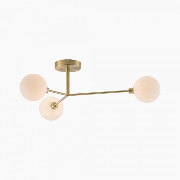 houseof 3 Light Flush Ceiling Light, Brass