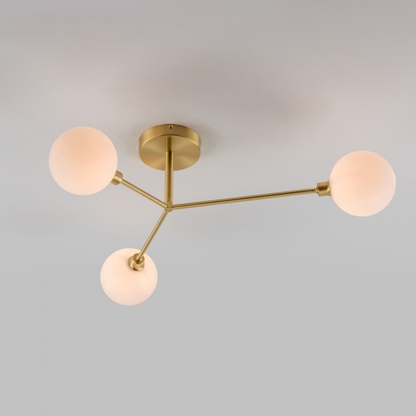 houseof 3 Light Flush Ceiling Light, Brass